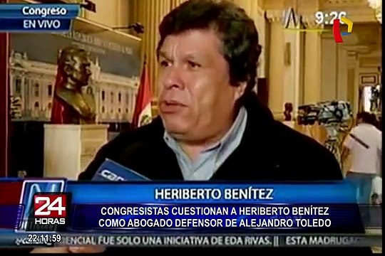 Heriberto Benítez es criticado en el Congreso por defender a Alejandro Toledo