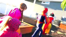 Disney Princess Food Fight!! Bad baby vs pumpkins Frozen Elsa and Spiderman and pink spidergirl