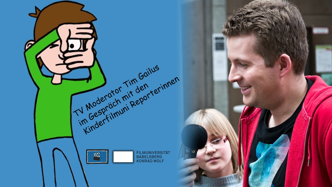 Timster moderator tim im gespräch mit den reportern der kinderfilmuniversität babelsberg