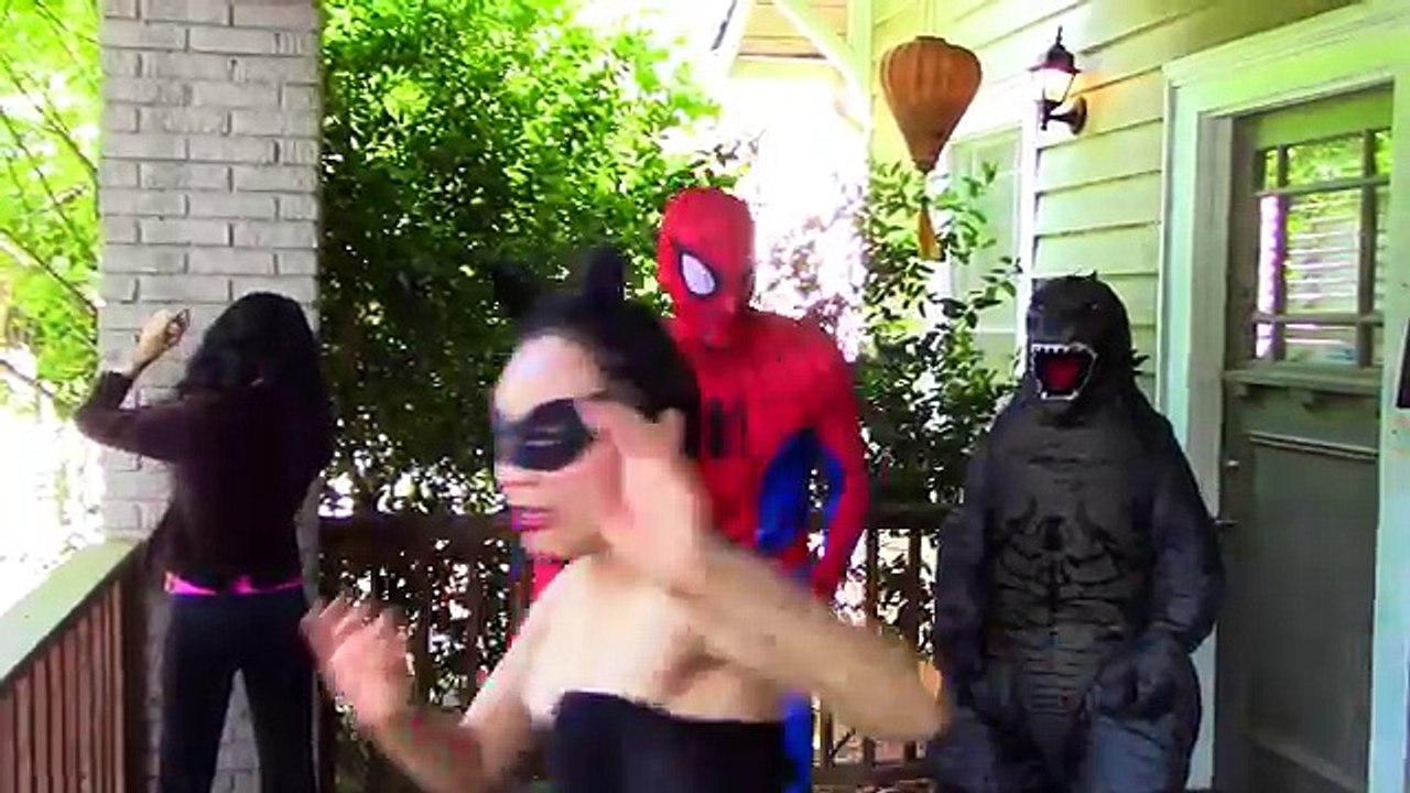 Spiderman Catwoman & Godzilla vs Zombie: Hide + Seek funny superhero video