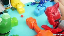 Hungry Hungry Hippo eats PJ Masks Cars Bath Toys Family Fun Game Surprise Egg toys Spiderman