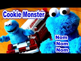 Cookie Monster Count and Crunch and Plush Cookie Monster Ride The BIG Fire Truck and Eat Cookies