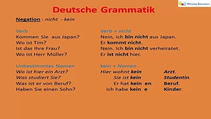 Deutsche Grammatik | Niveau A1 A2 | Nicht Kein |