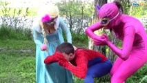 Frozen Elsa w/ Pink SpiderGirl save Spiderman & Batman becomes Hulk! Superheroes in Real Life!