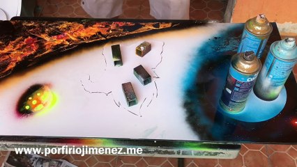 Il réalise un tableau de peinture en spray en quelques minutes !