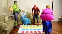Spiderman vs Frozen Elsa - FART PRANK TWISTER GAME w/ Frozen Anna, Hulk! Real Life Superheroes Funny