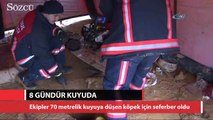 70 metrelik kuyuya düşen yavru köpeği kurtarma çalışmaları