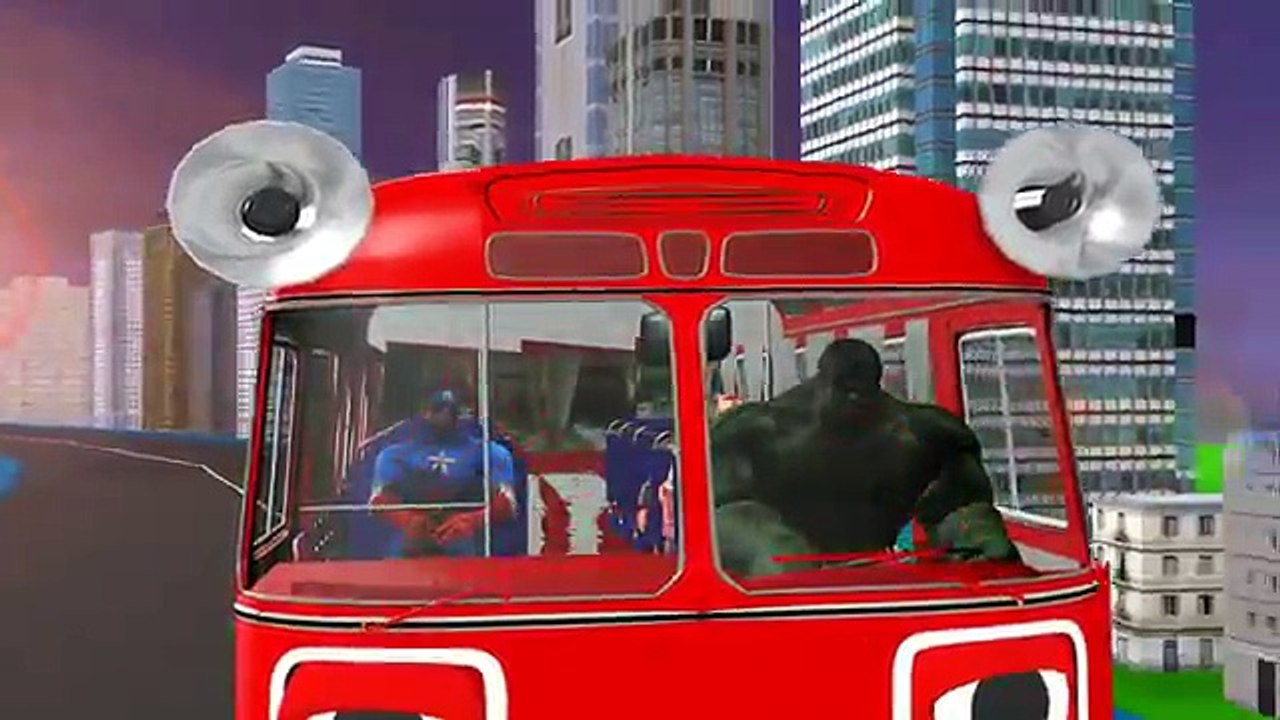 Hulk Ironman Spiderman Cartoons 3D Wheel On The Bus Go Round And Round Children Nursery Rhymes