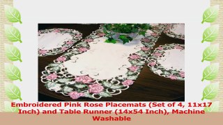 Embroidered Pink Rose Placemats Set of 4 11x17 Inch and Table Runner 14x54 Inch 1ea0cfd1