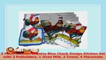 9 Piece Rooster Country Blue Check Design Kitchen Set with 2 Potholders 1 Oven Mitt 2 08fab09a