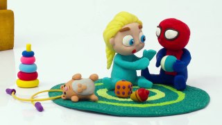 SPIDERMAN PEE ON THE ELSA´S BATHTUB  Frozen Play Doh Cartoon Stop Motion