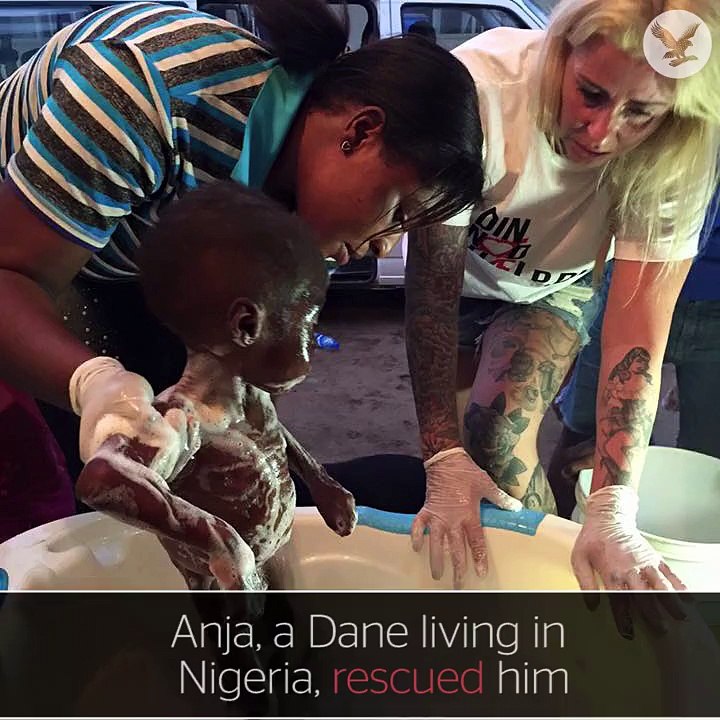 Care worker who rescued starving 'witch child' recreates photo for his first day of school