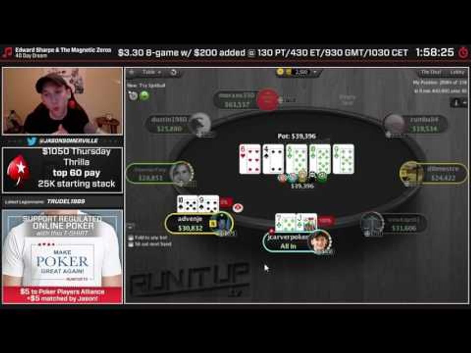 Jason 'JCarver' Somerville Spikes a Straight Flush in the Thursday Thrilla | PokerStars