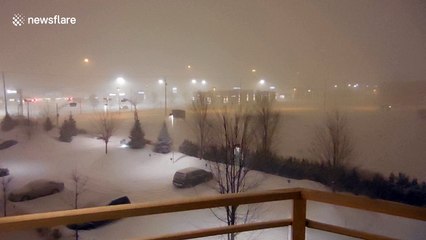 Near whiteout conditions during snowstorm in Montreal