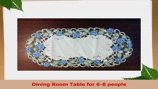 Table Runner Embroidered with Blue Victorian Roses on Ivory Fabric Size 54 x 15 inches 1935cfd2