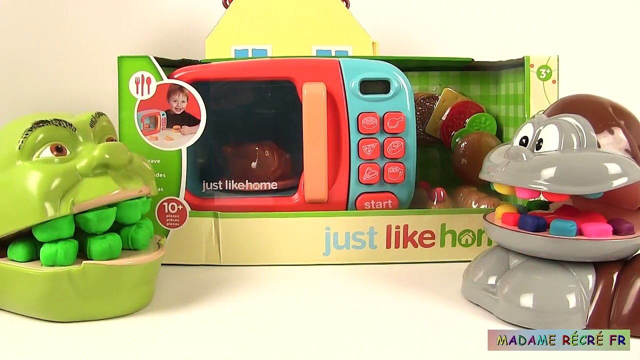 Play Doh Dentiste Shrek et le singe mangent avec Le Micro-ondes et le Chien-KwahV0qLYYs