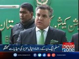 Daniyal Aziz talks to media outside ECP