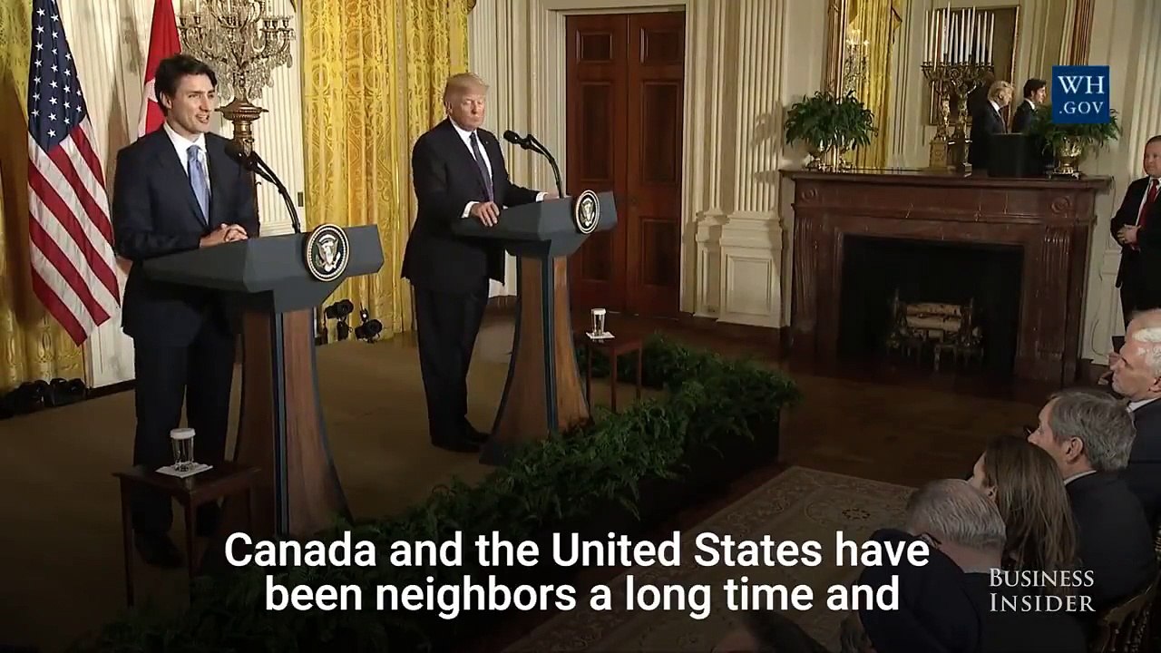 Justin Trudeau reacts to Donald J. Trump's travel ban during a joint conference.