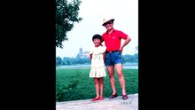 Dad and daughter pose  in 35 years - Portrait of a little girl growing up (1981-2015)