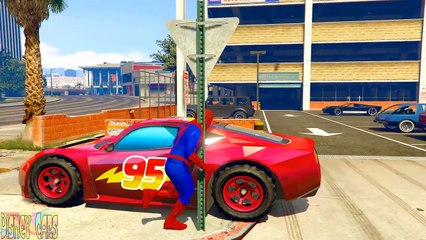 Mack Truck Dinoco Lightning McQueen Transportation with Spiderman & Iron-Man Nursery Rhyme