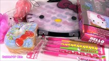 Hello Kitty Bonanza! Lip Gloss Eyeshadow Sparkle CASE! Nail Polish Bag Pens Sponge! Silly SQUISHIES!