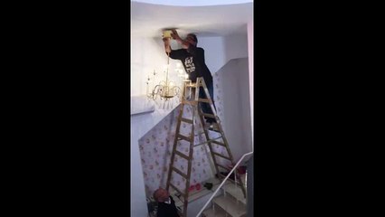 And all the guy on the stairs is concerned about is his bleeding finger!  this really is the reason why women live l