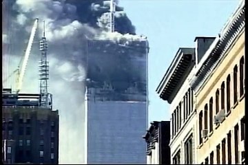 WTC Tower 1 collapse from north (in SoHo) - enhanced