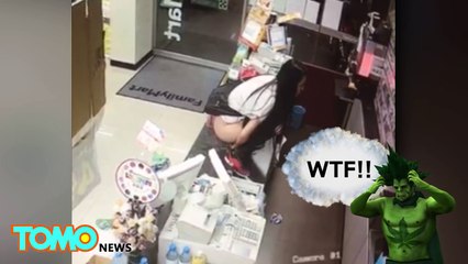 Genç kadın önce tezgaha işedi sonra bardakla içti!