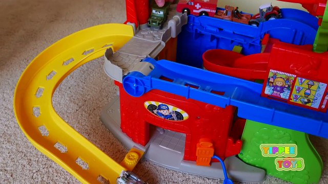 Car playset with a Gas Pump and Slides for Toy Vehicles! Learn Colors Compilation Video fo