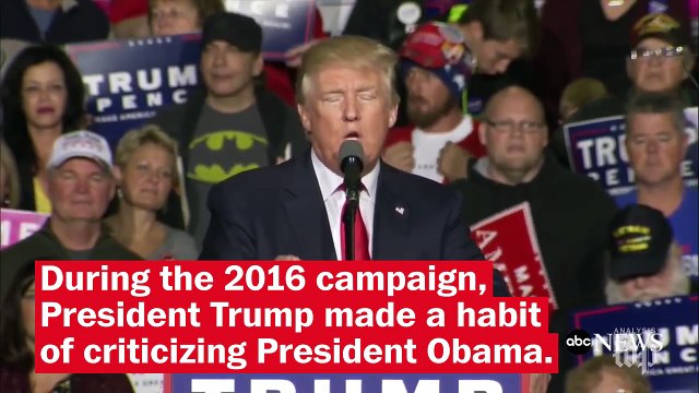 Watch President Trump criticize Obama for campaigning, again and again