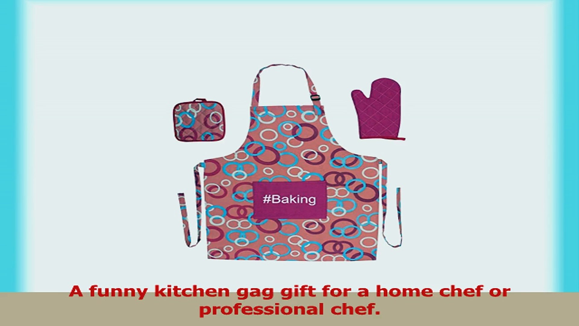 ⁣Baking Funny Aprons 3piece Cooking Apron Set with Oven Mitt and Pot Holder Pink Circle f39408c6