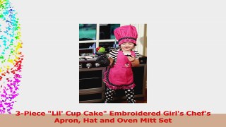 3Piece Lil Cup Cake Embroidered Girls Chefs Apron Hat and Oven Mitt Set e2fb7047
