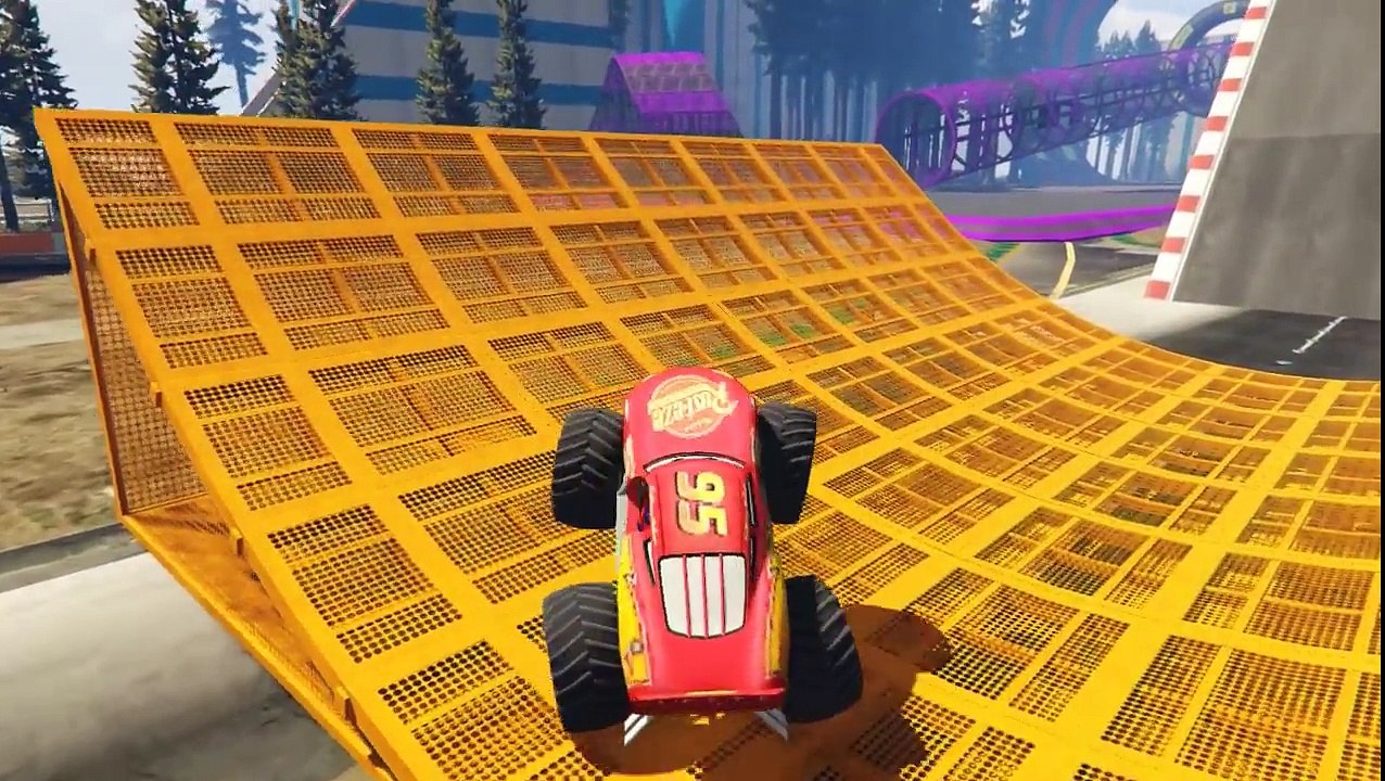 Lightning McQueen Monster Truck and Spiderman in Fun Cars Cartoon for Kids and Nursery Rhy
