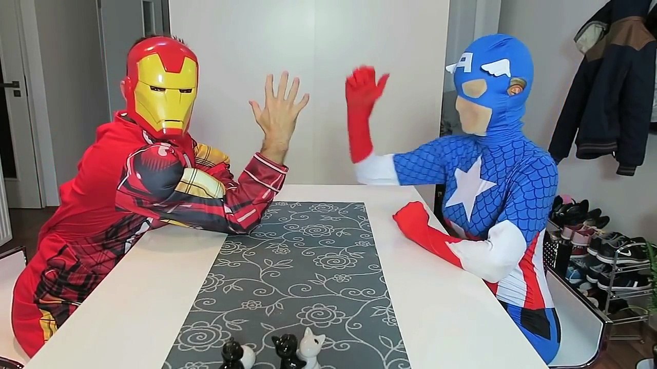 Iron Man vs Captain America - Superhero in Real Life Arm Wrestling Fight