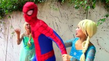 Maleficent kisses spiderman? Elsa vs Evil Elsa & Spiderman superheroes in real life
