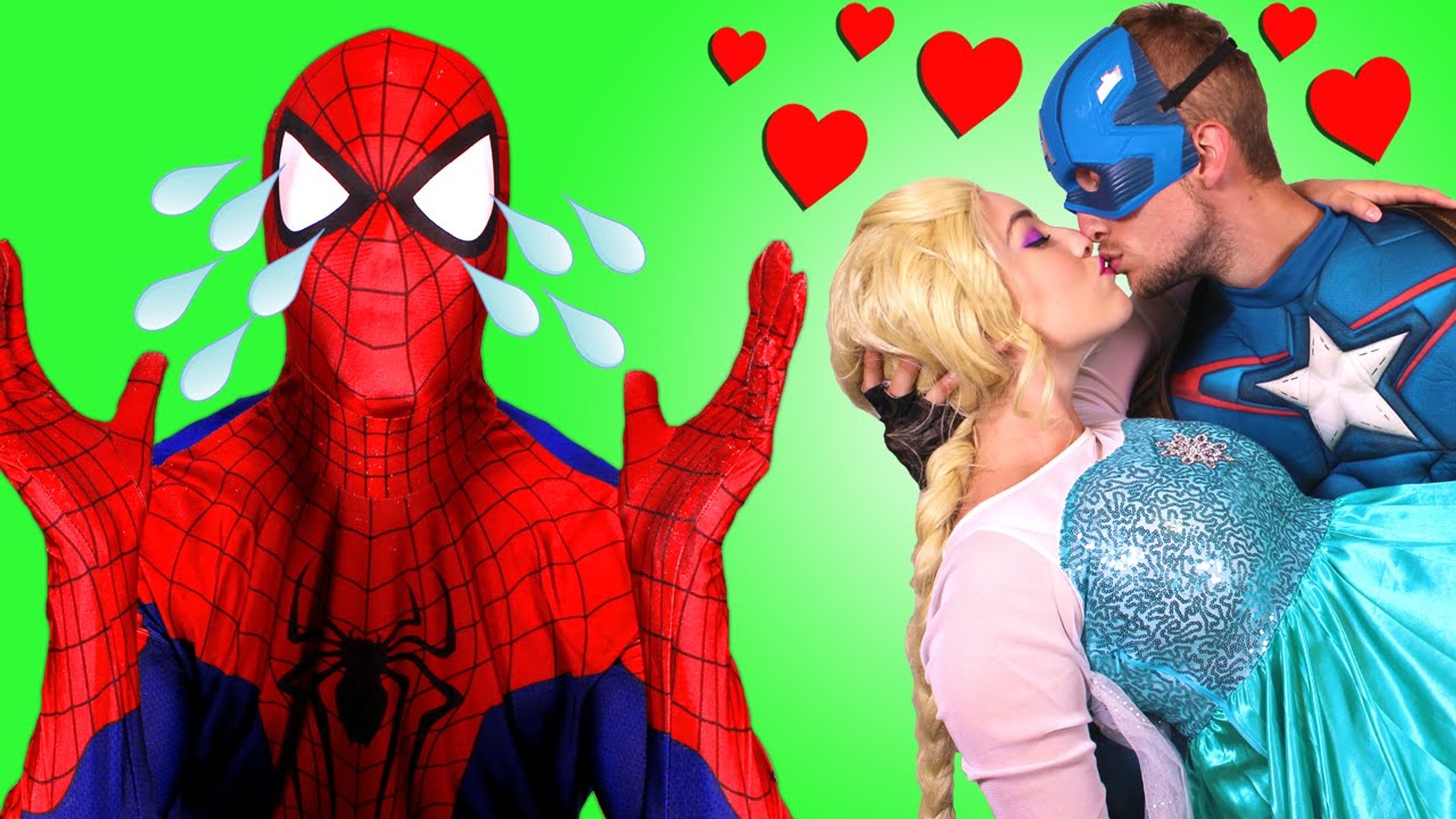 Frozen Elsa Kissing Captain America w Spiderman Pink Spidergirl Mermaid Ariel Joker Candy