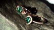 Myraygem:Green emerald bridal ring with diamond,engagement ring,14k rose gold wedding ring,Halo