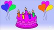 Birthday Cake & Balloon Coloring Pages for Children - Birthday Cake Cartoon Coloring Book for Kids