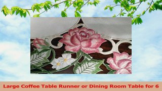 Table Runner Embroidered with Victorian Pink Roses on Ivory Fabric Size 44 x 15 inches 41fa7fc5