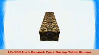 LA Linen 12 by 108Inch Damask Faux Burlap Table Runner  Pack of 1  Black on Natural b34f056c