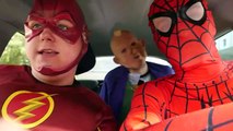 Superheroes Dancing in Car | Spiderman Monster Baby & Flash in Real Life