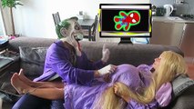 BAD BABY JOKER GIRL Lollipop PRANK w Spiderman Frozen Elsa Pregnant Princess Rapunzel Supe