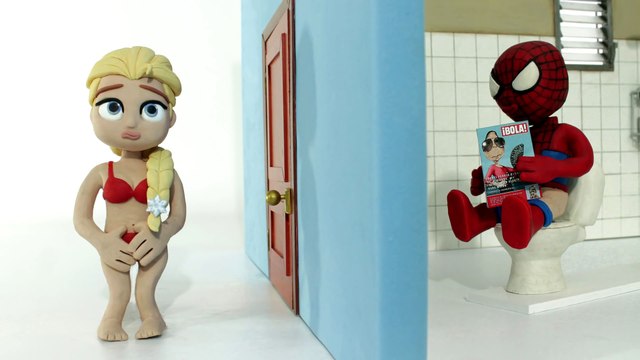 Elsa needs to Pee - Frozen Elsa vs Spiderman Frozen Play Doh Cartoon Stop Motion
