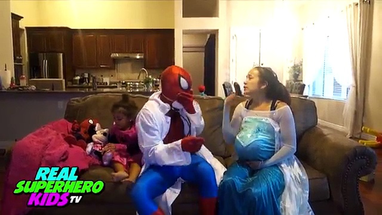 PREGNANT FROZEN ELSA is Sick vs SPIDERMAN Doctor w/ PINK SPIDERGIRL Superhero Funny