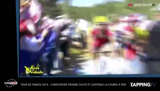 Tour de France 2016 - Christopher Froome chute et continue la course à pied, la vidéo insolite !