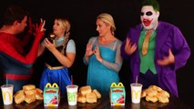 Frozen Elsa & Spiderman McDONALD'S CHALLENGE! w_ Joker Maleficent Princess Anna Toys! Superhero Fun-1