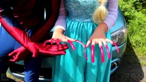 Spiderman & Frozen Elsa vs Poison Ivy! w_ Pink Spidergirl, Joker, Ariel Mermaid & Superman  -)-Y