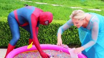 Frozen Elsa & Spiderman Buried Head in Orbeez sand surprise vs Joker Pranks Fun Superhero Real Life--Nwpr