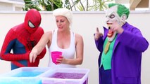 Frozen Elsa & Spiderman GROSS GELLI BAFF TOY CHALLENGE vs Joker - Superhero Fun in Real Life IRL  -)-FNRq7