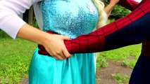 Frozen Elsa & Spiderman vs Genie! w_ Pink Spidergirl, Joker, Maleficent, Princess Anna & Giant Candy
